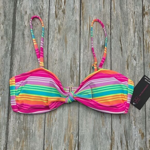 Women’s Juniors Tricot Striped Knot Bikini Top Swimsuit Bathing Suit Size M - Picture 1 of 5